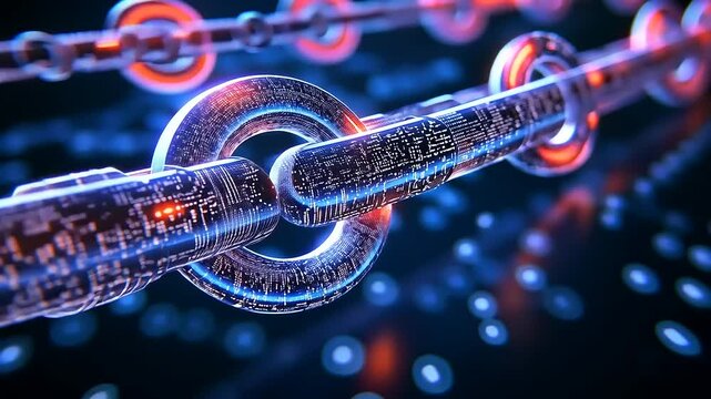 Abstract Digital Chain Connection with Bright Light Effects