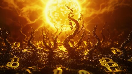Bitcoin Apocalypse: Withered Crypto Trees Under a Fiery Sun