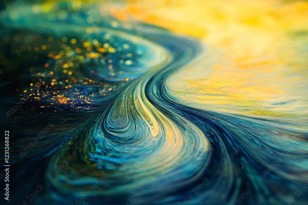 Poster dynamic abstract image featuring swirling blue and yellow colors, creating a vibrant and energetic a