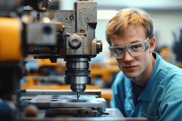 Apprenticeship Training in Workshop Youth and Teacher at CNC Machine
