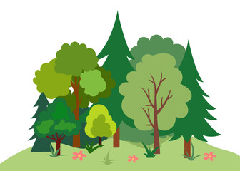 forest landscape environment friendly concept tree flower bush ecological outdoor camping illustration earth scene plant nature