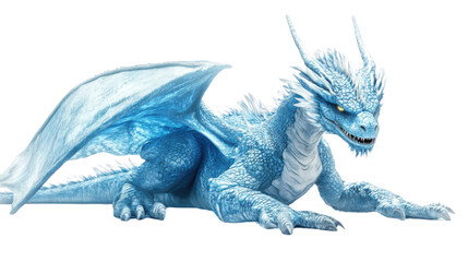 Majestic ice dragon lying down with transparent background