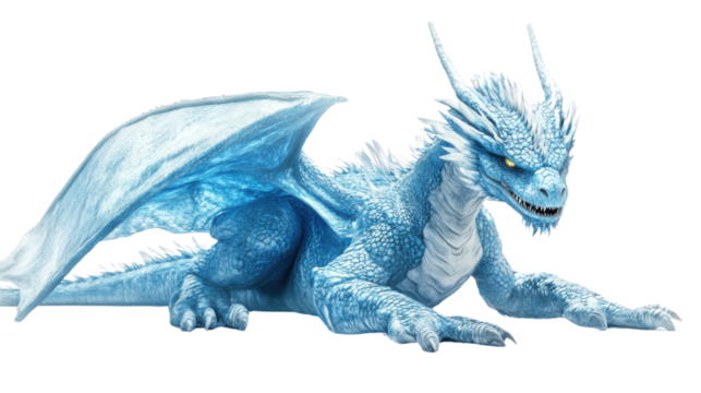 Majestic ice dragon lying down with transparent background