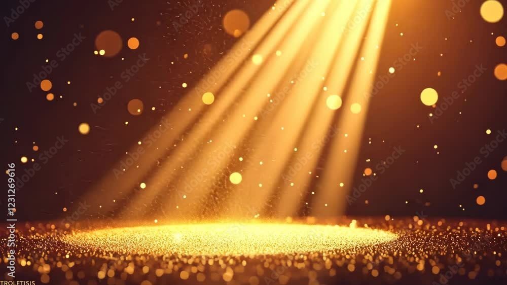 Poster a light shining on a gold colored surface. the light is coming from the right side of the image