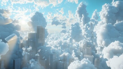Obraz premium Majestic Urban Skyline Amongst Cloudy Wonders in a Dreamy Atmosphere