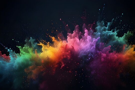cloud of multicolored particles in the air like sparkles on a dark background with depth of field .Generative AI