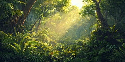 Sunlit Jungle Path - Lush Green Forest