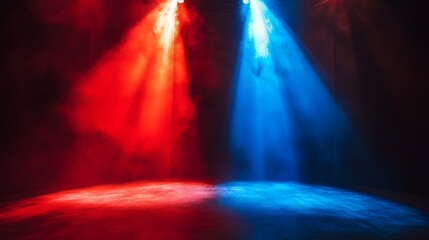 Obraz premium Dramatic Lighting Contrast on Stage with Red and Blue Spotlights