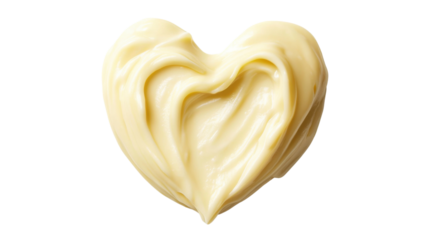 Heart-shaped white chocolate cream swirling on transparent background