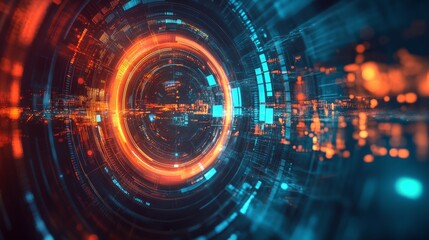 Obraz premium This illustration features a stunning abstract design with glowing circular patterns and vibrant colors. Perfect for technology and innovation themes.
