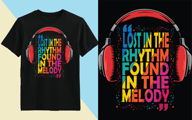 Stylish graphic tee for music lovers with a retro headphone and typography design