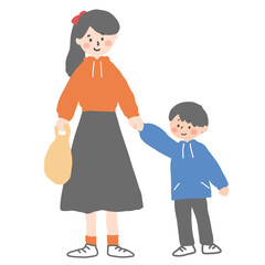 手を繋ぐ女性と男の子