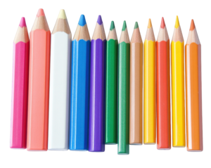 Colorful set of sharpened pencils arranged neatly, showcasing vibrant hues and clean aesthetic. Perfect for art, education, or creative projects