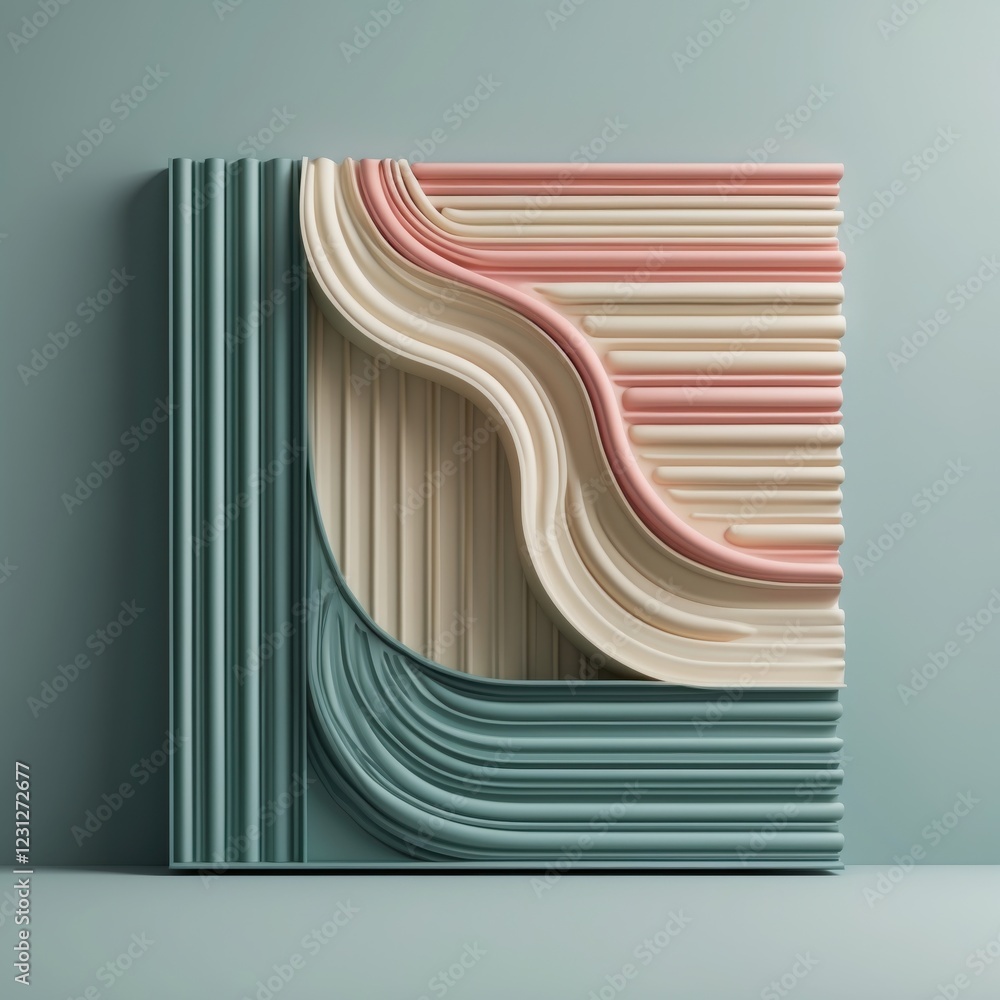 Poster abstract wall art with curved lines and soft color palette design