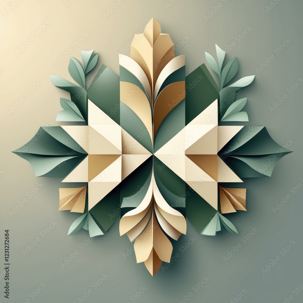 Poster abstract geometric design with leaf patterns in soothing colors