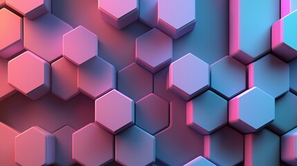 Abstract Hexagon Pattern with Pink and Blue Lighting