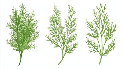 Fototapeta premium Detailed Illustration of Fresh Dill Leaves on White Background
