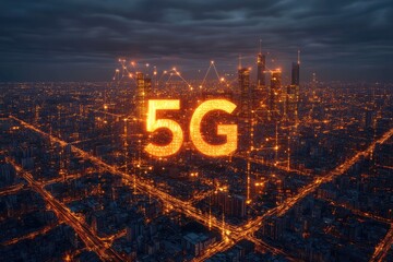 A conceptual image of 5G networks enabling seamless business communication in a smart city environment.