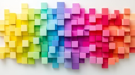 This vibrant abstract design features a gradient of 3D cubes in various colors, creating a playful and modern aesthetic perfect for projects needing a lively backdrop.