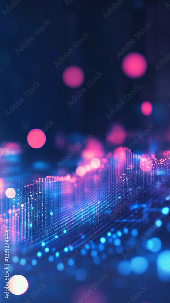 Poster immersive digital landscape with vibrant lights and abstract patterns for tech enthusiasts