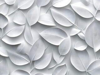 Seamless Decorative Abstract 3D Leaves Pattern Background in Grey Tones