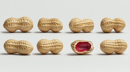 Realistic Peanut Shells with One Half Open Revealing Red Inside