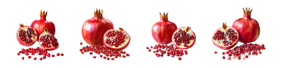 Pomegranate with seeds isolated on a transparent background