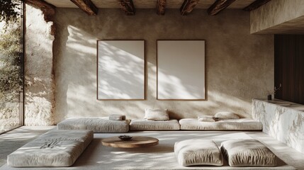 Modern Minimalist Living Room with Natural Light and Neutral Tones