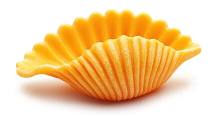 Bright Yellow Shell-Shaped Object with Ribbed Texture and Shine