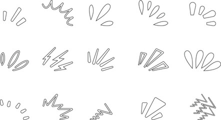 doodle sparkle vector set , radial lines rays, starburst, hand drawn elements , black lines, outline, decorative, retro style. Suitable for graphic design element, backgrounds, and web page or ui