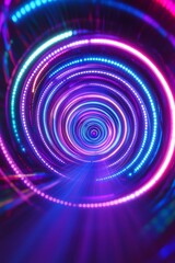 Naklejka premium Futuristic Neon Light Tunnel with Vibrant Circular Patterns and Dynamic Illumination