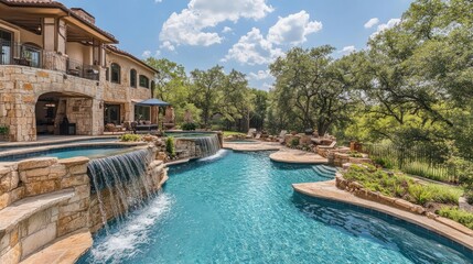 Luxury poolside view, hill country estate, Texas