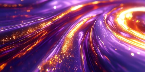 Futuristic curved and wavey lines, 3D, reflective, purple and gold, pattern, 32K, Unreal Engine 5 rendering, cinematic lighting, purple neon glow, luxurious and sophisticated design.
