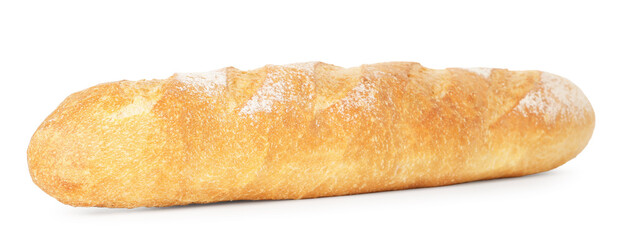 One freshly baked baguette isolated on white