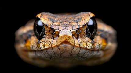 Fototapeta premium Close-up of snake head, dark background, wildlife photography, nature documentary