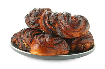 Tasty buns with poppy seeds isolated on white