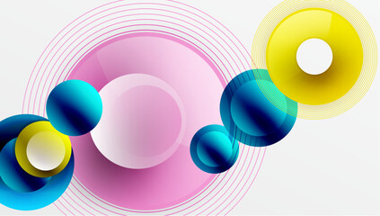 Sleek vector design with overlapping circles in vibrant colors and smooth gradients. Dynamic composition with depth, symmetry, and minimalistic elegance on a light background