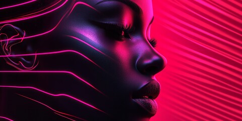 Futuristic curved and wavey lines, 3D, reflective, pink and black, pattern, 32K, Unreal Engine 5 rendering, cinematic lighting, pink neon glow, energetic and stylish composition.