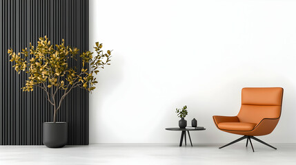 Modern orange chair in minimalist room