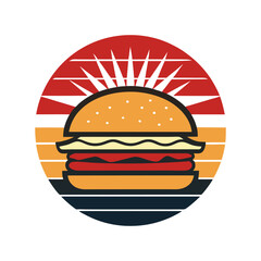 Minimalist Burger Retro Vantage Vector Art Illustration