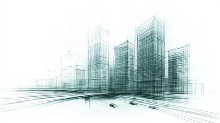 Fototapeta premium Abstract Architectural Sketch of a Modern City Skyline Design
