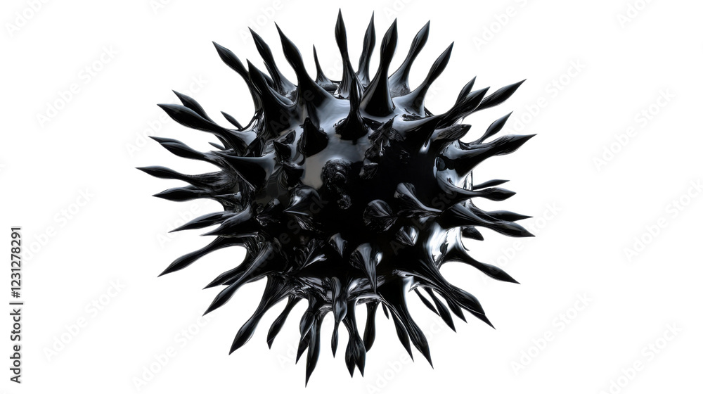 Poster black spiky sphere rotating on transparent background with alpha channel