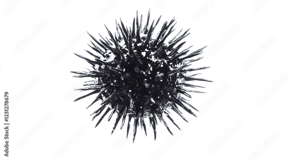 Poster black virus cell rotating on transparent background with spikes
