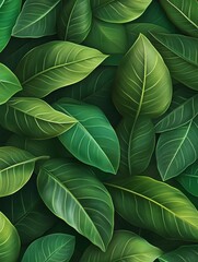 Seamless Abstract Green Leaf Pattern with Intricate 3D Foliage Textures for Bright Home Office Decor