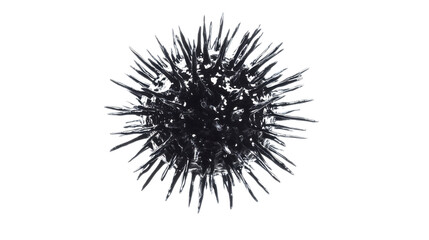 Black virus cell rotating on transparent background with spikes