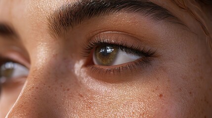 Fototapeta premium Close-up of a person's eye highlighting freckles and skin texture.