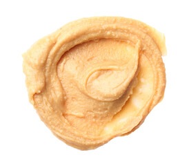 Sample of tasty nut butter isolated on white, top view