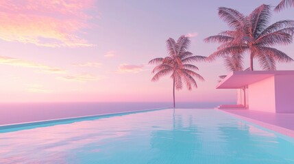 Pink Paradise: Tranquil Sunset at a Tropical Infinity Pool