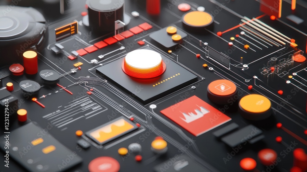 Aufkleber abstract futuristic technology interface: digital circuitry and glowing components