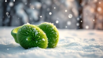 pair of green winter earmuffs lying on the snow